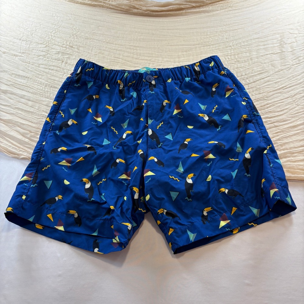 Joe Marlin Mens Retro 80's Blue Toucan Drawstring Lined‎ Board Shorts Size M